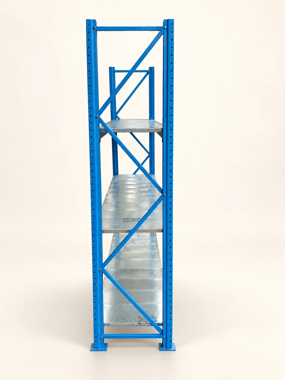 Blue rack with three shelf levels — AI-cleaned product photograph