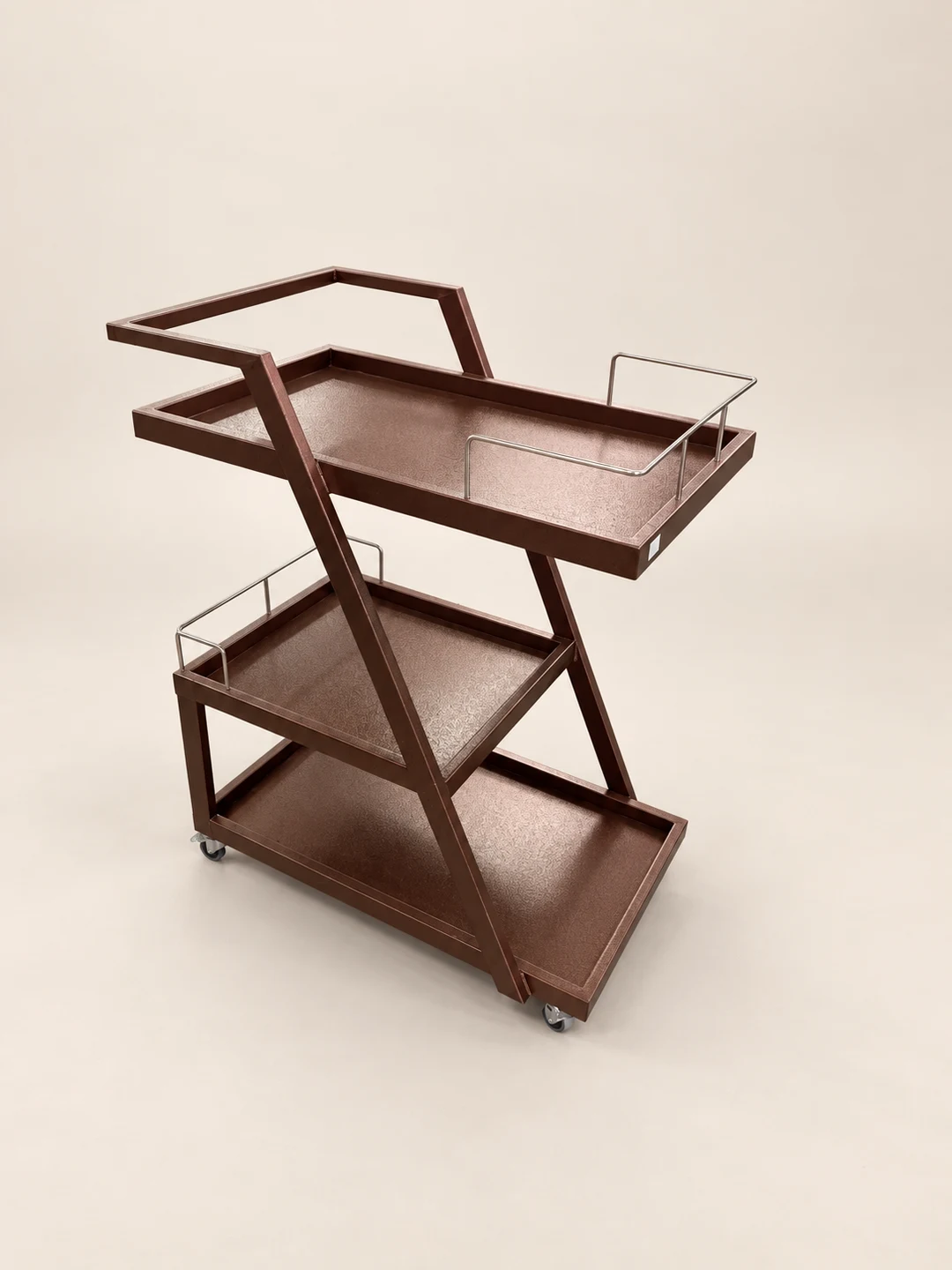 Compact dark display rack with three shelves — AI-cleaned product photograph
