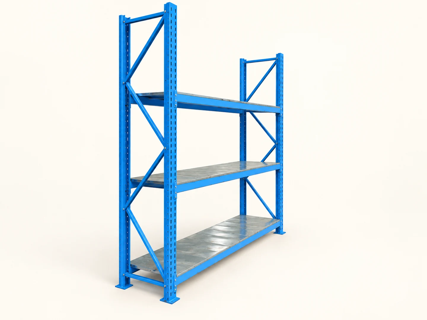 Blue rack with three shelf levels — AI-cleaned product photograph