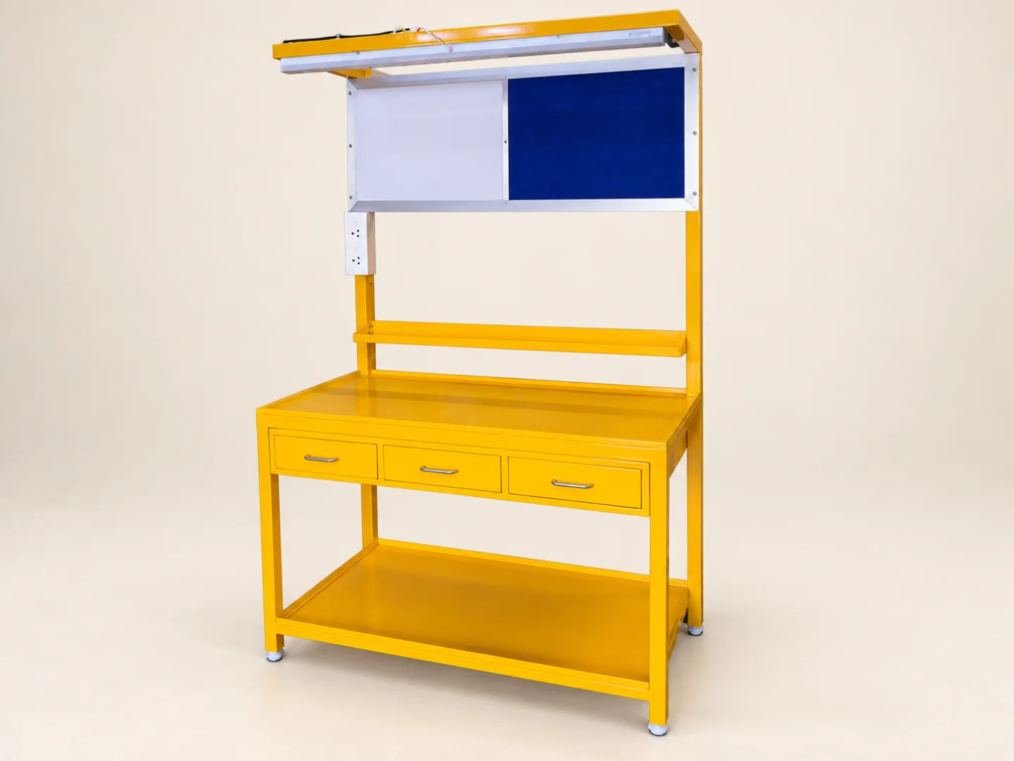 Yellow inspection workstation — AI-retouched background