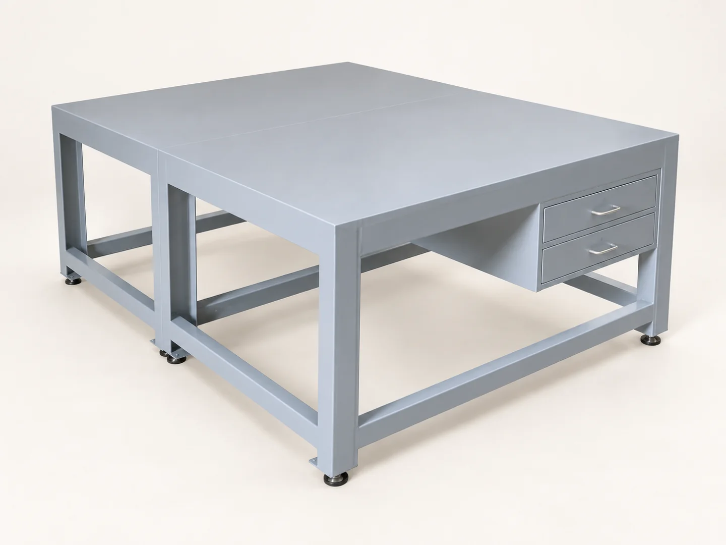 Grey workbench with two right drawers — AI-cleaned product photograph